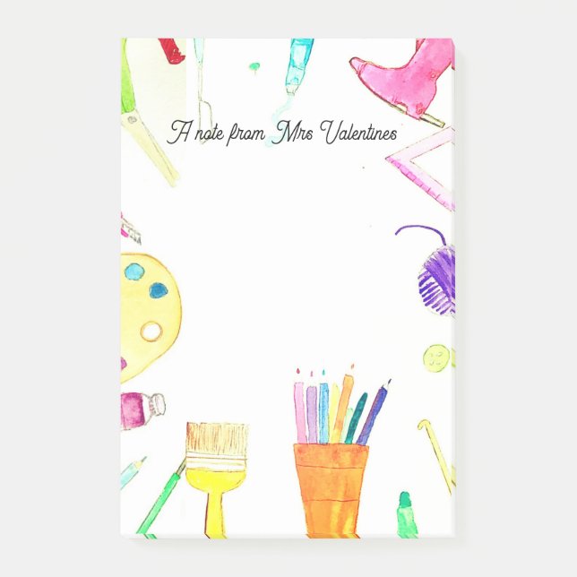 Ett meddelande från Lärarpenzys skola - vattenfärg Post-it Block (Framsida)