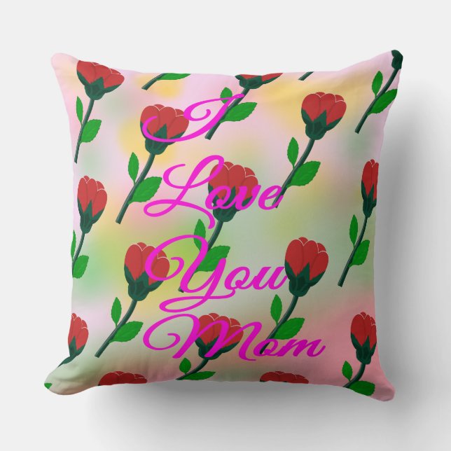 Ett meddelande från Mors dag med Röda blommor Kudde (Framsida)