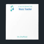 Ett meddelande från Music Teacher Personlig Musica Anteckningsblock<br><div class="desc">Ett meddelande från Anteckningsblocket Musical Teacher Personlig Musical. En skräddarsydd roligt för din favoritmusiklärare. Anpassa dessa anteckningar i skuggor av grönt och blått. En vattenfärgsnotering i stil överst i anteckningsblocket finns i söt teal och djupt blått färg. En lustig,  konstig gåva till din skolmusiklärare.</div>