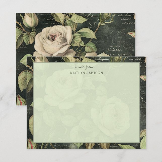 Ett meddelande från | White Rose Floral Note  (Fram/baksida)
