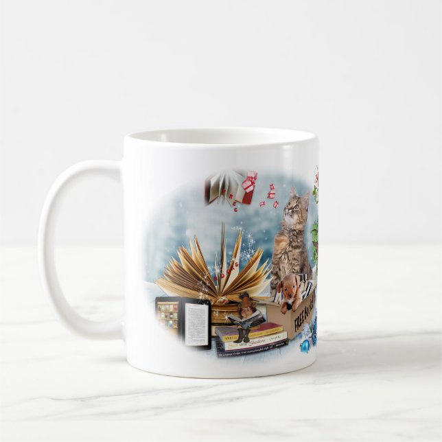 Ett meddelande om en gratis bok  kaffemugg (Vänster)