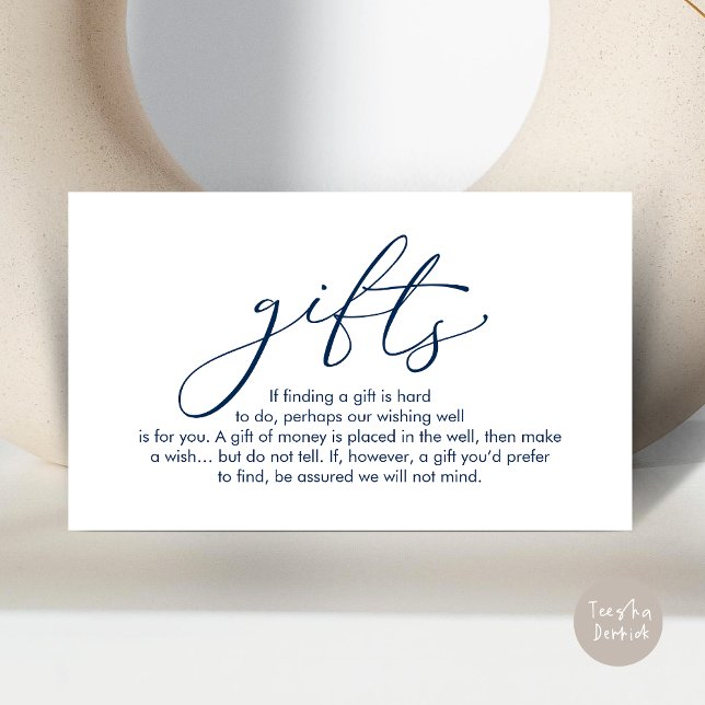 Ett meddelande om gåvor, bröllop smekmånad önskar (A note on gifts, wedding honeymoon wish, fund, enclosure card, modern romantic, Navy Blue)