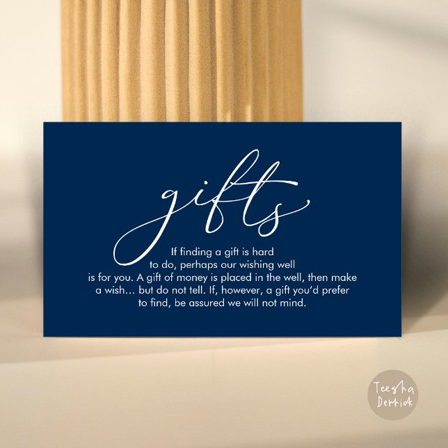 Ett meddelande om gåvor, bröllop smekmånad önskar (A note on gifts, wedding honeymoon wish, fund, enclosure card, modern romantic, Navy Blue)