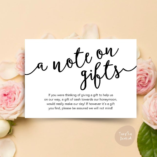 Ett meddelande om gåvor, honungsmånfonden Pengarar (Honeymoon Fund Wish Cash, A note on gifts, Modern Rustic Modern Rustic Wedding Card Black White)