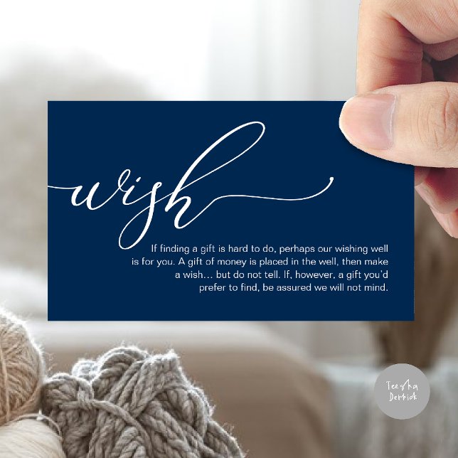Ett meddelande om gåvor, honungsmåns önskefond pen (A note on gifts, honeymoon wish fund cash wish enclosure card in navy blue)