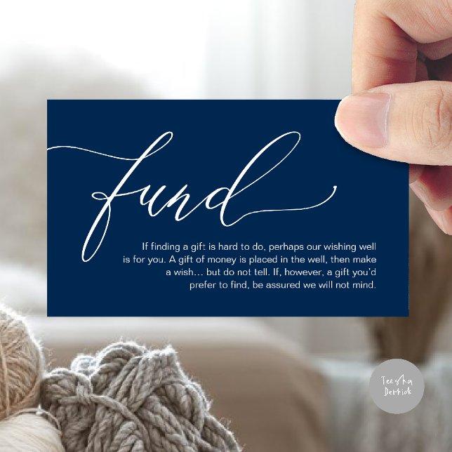 Ett meddelande om gåvor, honungsmåns önskefond pen (A note on gifts, honeymoon wish fund cash wish enclosure card in navy blue)