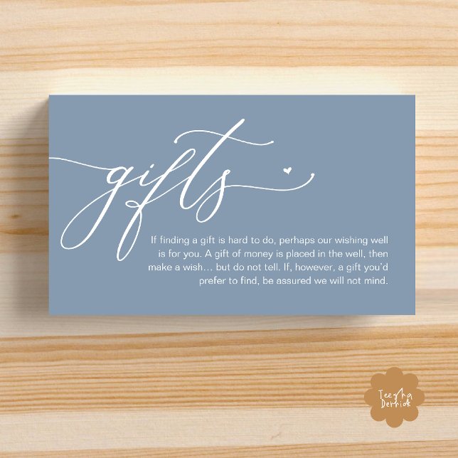 Ett meddelande om gåvor, Modern Romantic Bröllop (A note on gifts, Modern Romantic Wedding Enclosure Card Cute Heart Honeymoon Cash Dusty Blue)