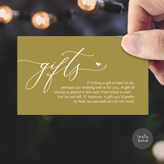 Ett meddelande om gåvor, Modern Romantisk Bröllop  (A note on gifts, Modern Romantic Wedding Enclosure Card in Retro Vintage Classy Gold)