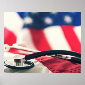 Ett medicinskt stetoskop med en amerikansk flagga poster