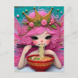 Ett mejeri med Rosa Hair Eating Ramen Vykort