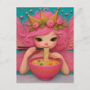 Ett mejeri med Rosa Hair Eating Ramen Vykort
