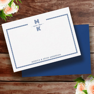 Ett minimalistiskt marinblått två Gräns-monogram Anteckningskort