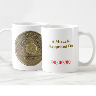Ett mirakel hände på CUSTOM DATE Sober Coin Kaffemugg