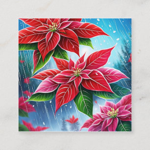 Ett mjukt regn av röda och rosa poinsettimiblommor fyrkantigt visitkort
