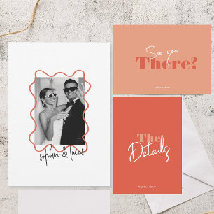 Ett modernt fet, minimalt färgfoto Vågigt Bröllop Inbjudningar