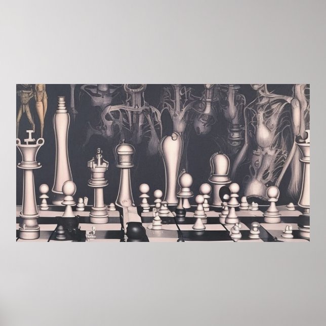 Ett modernt schackbräde för abstrakt och figurer poster (Framsidan)