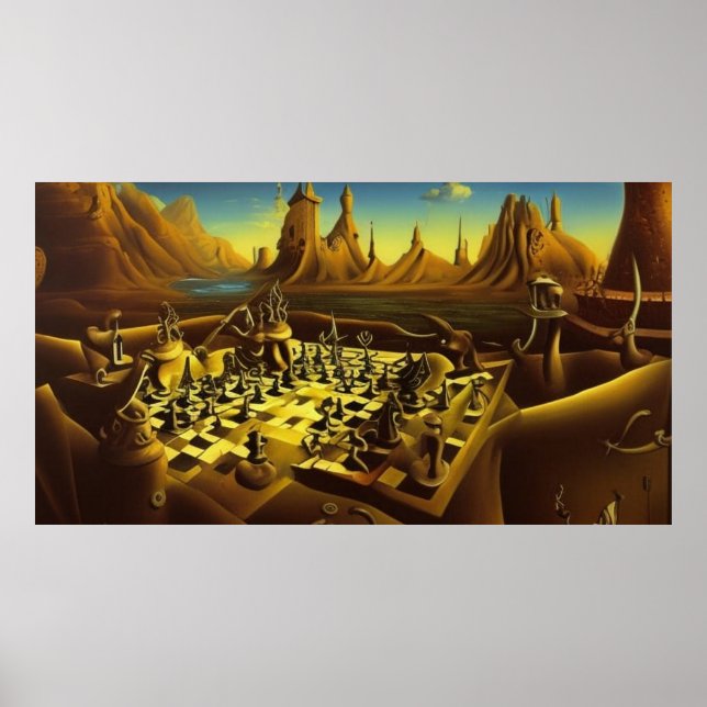 Ett modernt surrealistiskt abstrakt stort chessboa poster (Framsidan)