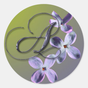 Ett monogram lilac-kuvertförslutningsmärke runt klistermärke