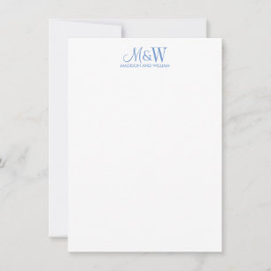 Ett Monogram - minimalistiskt blått vitt Anteckningskort