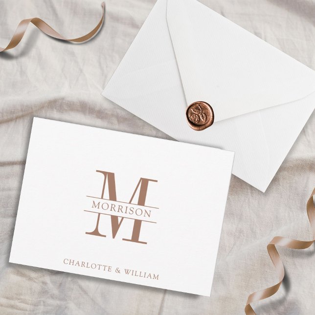 Ett Monogram minimalistiskt, enkelt brunt och vitt Anteckningskort (Skapare uppladdad)