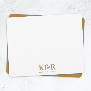 Ett Monogram - minimalistiskt enkelt Guld och vitt Anteckningskort