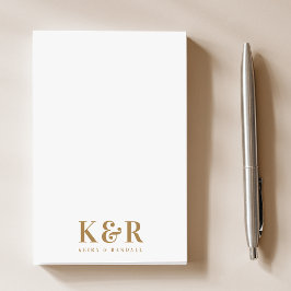 Ett Monogram - minimalistiskt enkelt Guld och vitt Post-it Block