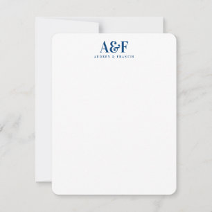 Ett Monogram minimalistiskt enkelt marint blått vi Anteckningskort