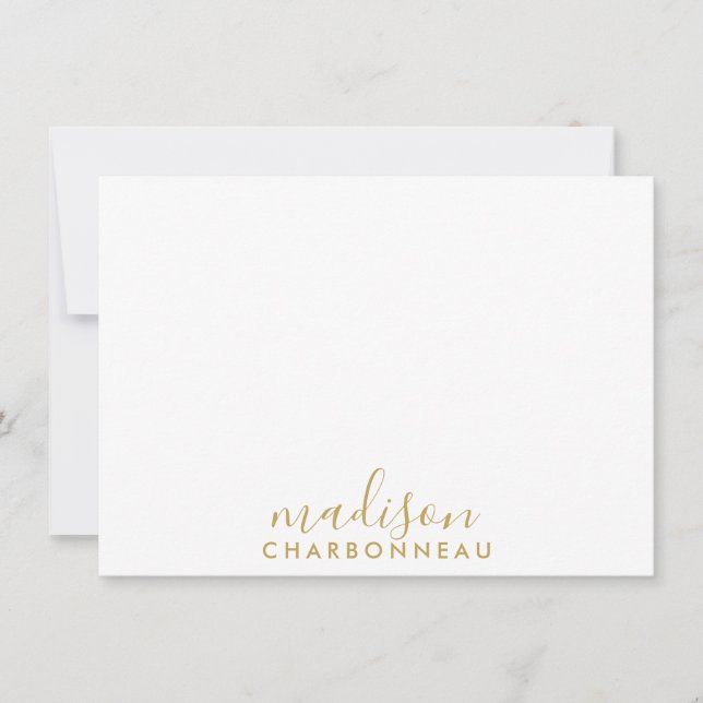Ett Monogram - minimalistiskt Guld-skript Anteckningskort (Framsida)