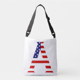 Ett Monogram överlagt på USA flagga-burk Axelväska