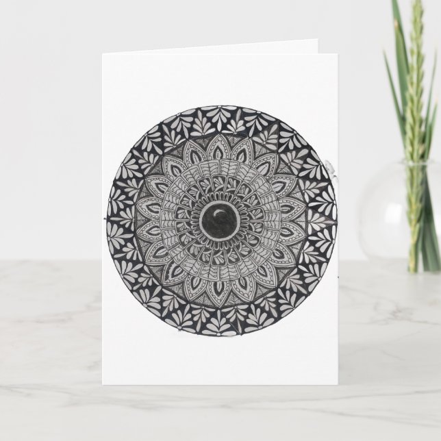 Ett monokromt mandala konst gratulationskort kort (Framsida)