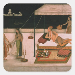 Ett Mughal princehäleri en dam på natten Fyrkantigt Klistermärke