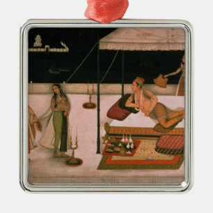 Ett Mughal princehäleri en dam på natten Julgransprydnad Metall