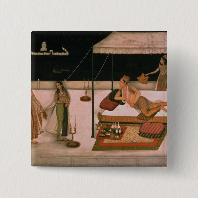 Ett Mughal princehäleri en dam på natten Knapp (Framsida)