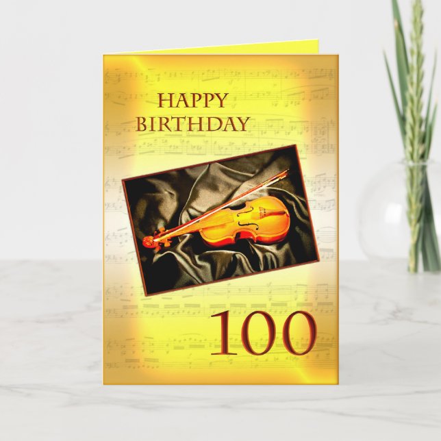 Ett musikaliskt 100-årskort med en fiolin kort (Framsida)