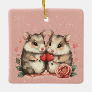 Ett muspar i Kärlek Valentine Julgransprydnad Keramik