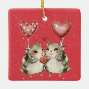 Ett muspar i Kärlek Valentine Julgransprydnad Keramik