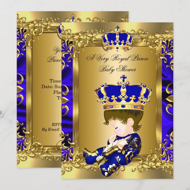 Ett mycket Royal prins Baby Shower Brunette Baby Inbjudningar (Fram/baksida)
