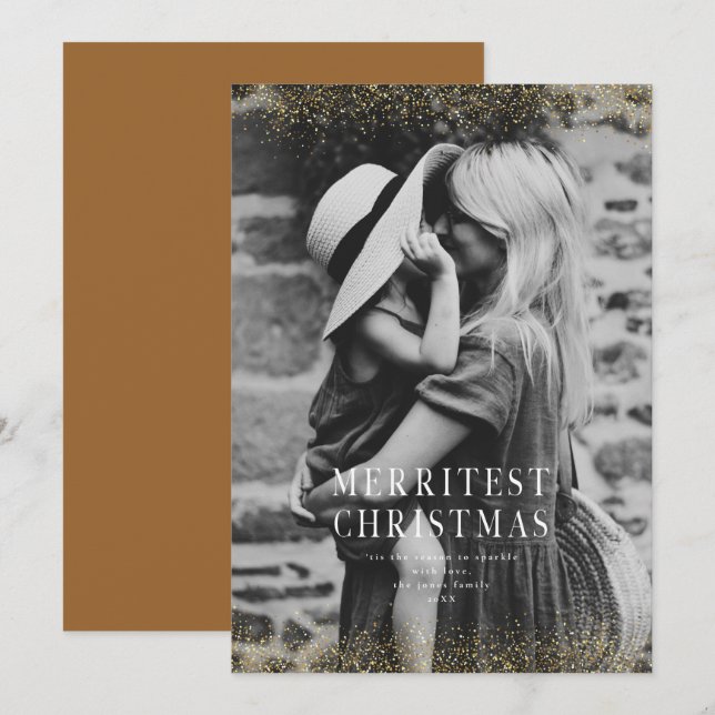 Ett mycket sparsamt foto God jul Glitter Guld Inbjudningar (Fram/baksida)