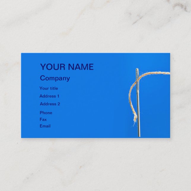 Ett nålarbetskort med nål och tråd visitkort (Framsida)