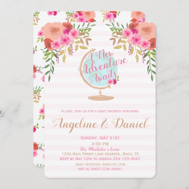 Ett nytt Äventyr väntar på inbjudan till spädbarns (Fram/baksida)