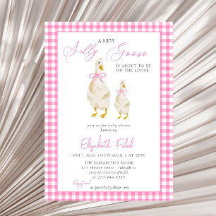 Ett nytt Fånig Goose Rosa Gingham Baby Shower Inbjudningar