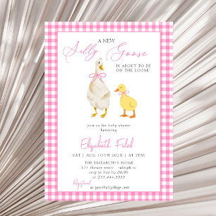 Ett nytt Fånig Goose Rosa Gingham Baby Shower Inbjudningar