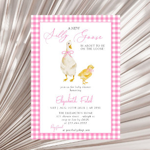 Ett nytt Fånig Goose Rosa Gingham Baby Shower Inbjudningar