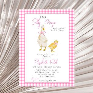Ett nytt Fånig Goose Rosa Gingham Baby Shower Inbjudningar