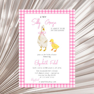 Ett nytt Fånig Goose Rosa Gingham Baby Shower Inbjudningar