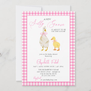Ett nytt Fånig Goose Rosa Gingham Baby Shower Inbjudningar