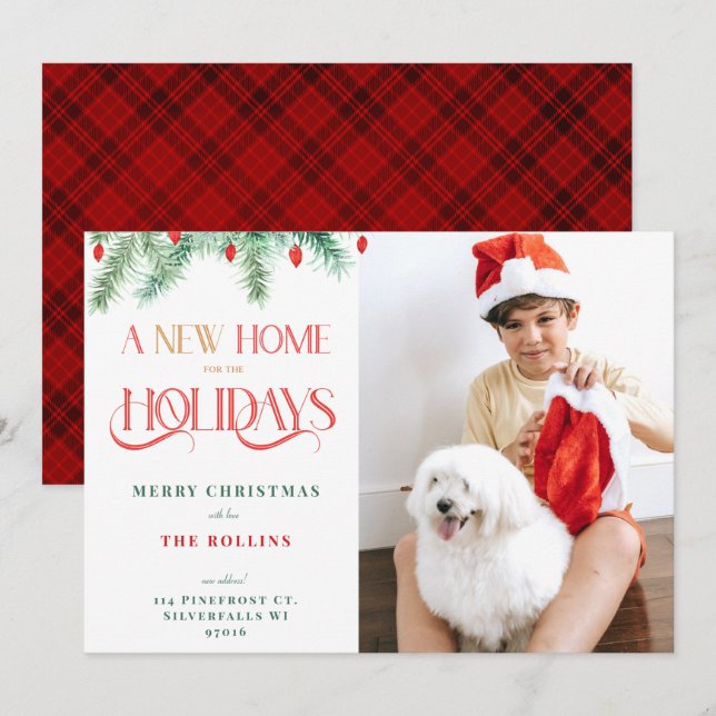 Ett nytt hem för Helgdagarna Byt Adress-kort Julkort (Fram/baksida)