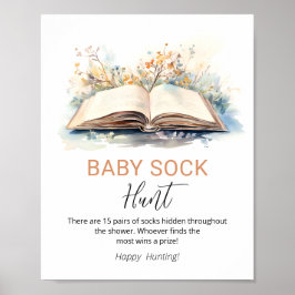 Ett nytt kapitel Baby Sock Hunt Shower Game Sign Poster