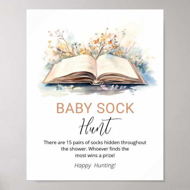 Ett nytt kapitel Baby Sock Hunt Shower Game Sign Poster (Framsidan)