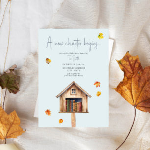 Ett nytt kapitel Bibliotek Fall Bokar Blue Baby Sh Inbjudningar